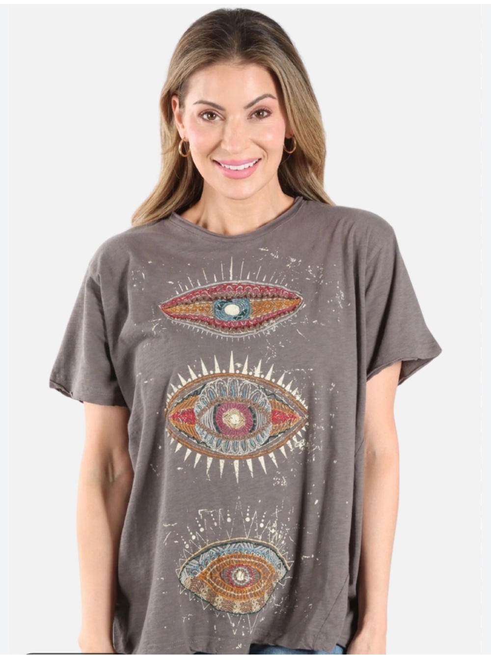 Kyla Seo Lula Dark Gray Short Sleeve Eye Graphic Tee